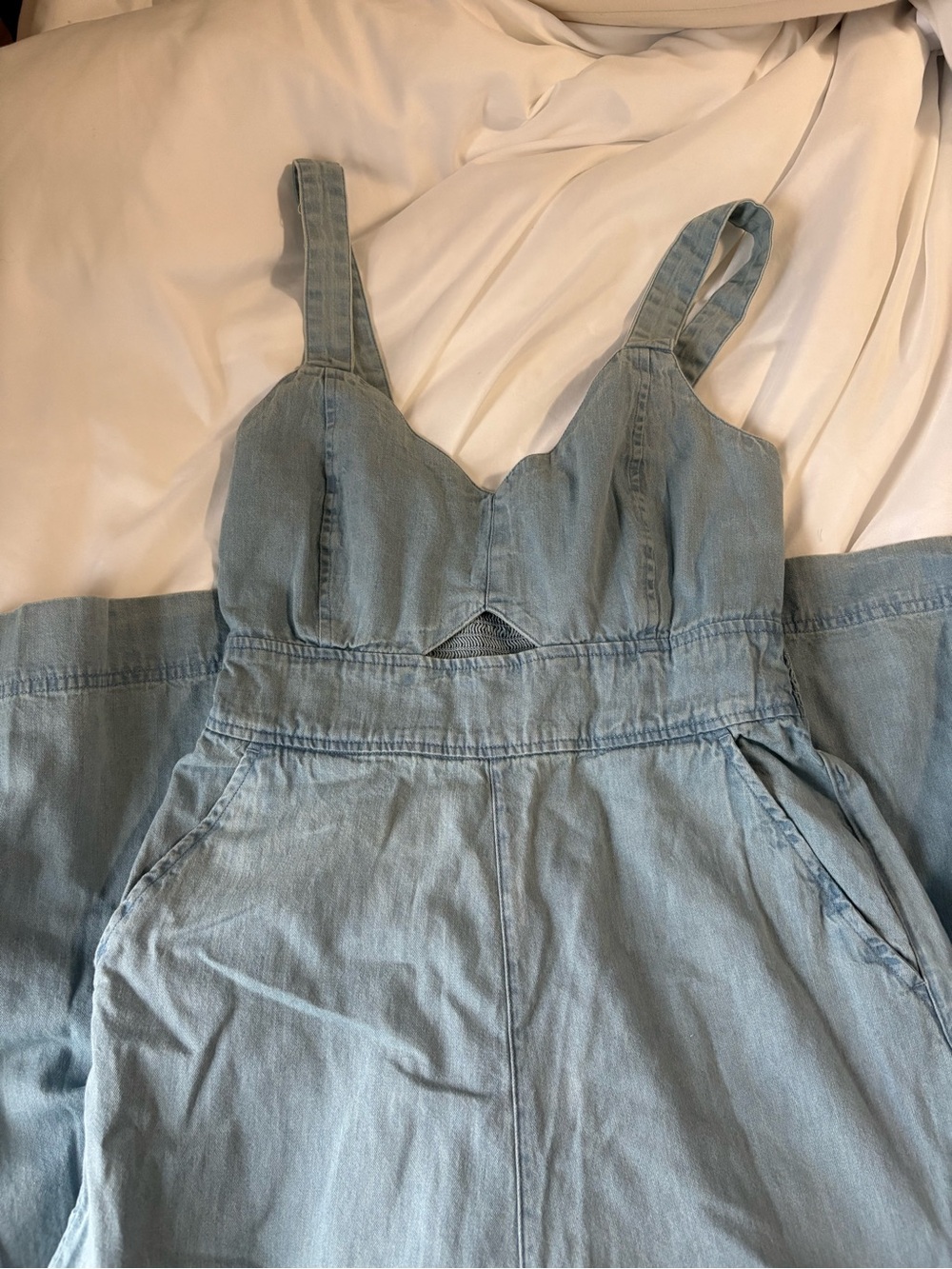 aerie Light Blue Denim Wide-Leg Jumpsuit with Cutout Detail - Picture 4 of 4